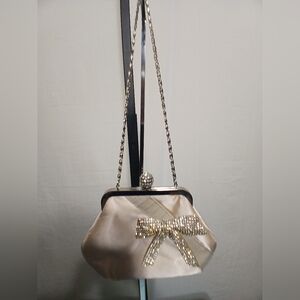 Cream Sateen And Rhinestone Evening Bag